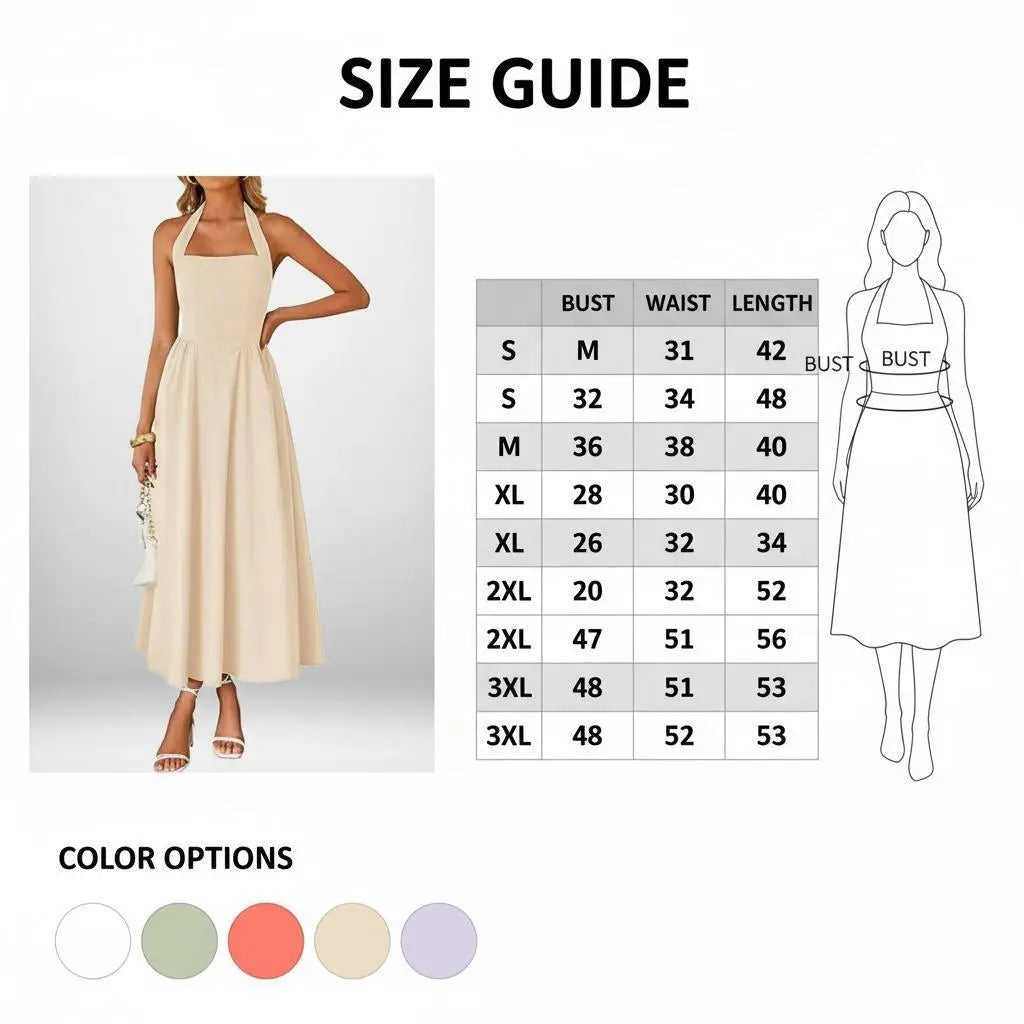 2026 New Arrival Women’S Stylish Wide Strap Halter Neck Backless Dress, Elegant Fashion Casual Long Dress