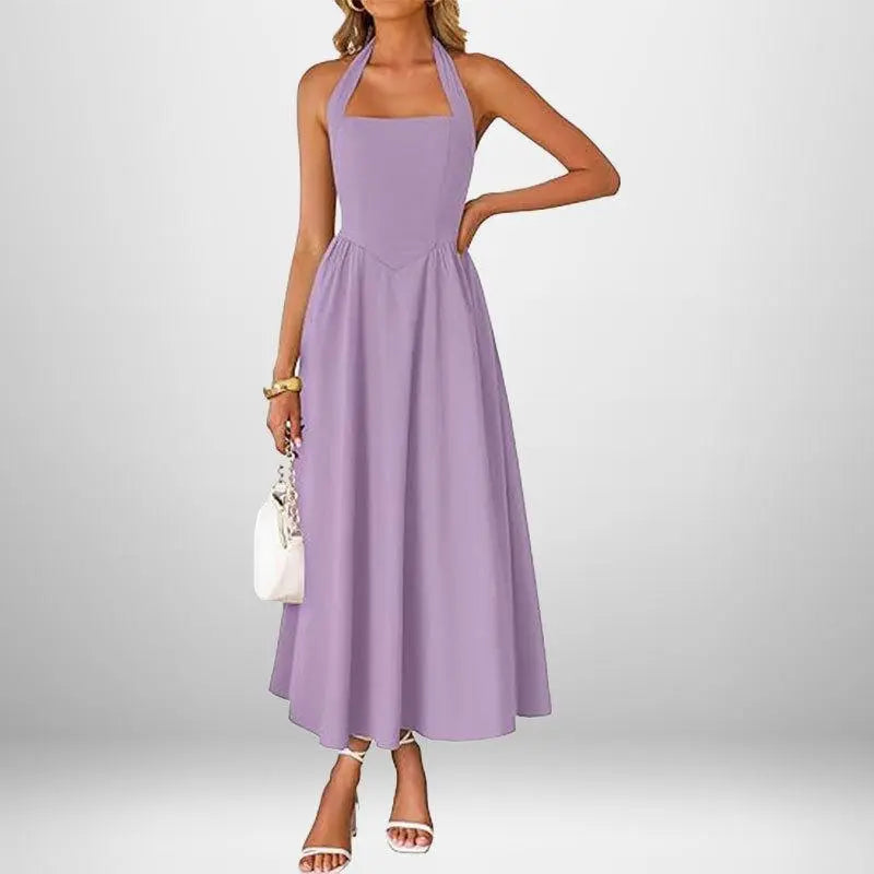 2026 New Arrival Women’S Stylish Wide Strap Halter Neck Backless Dress, Elegant Fashion Casual Long Dress