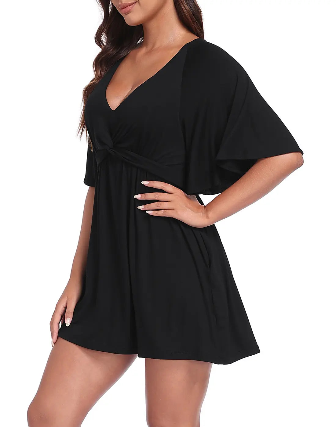 HDE Women'S Romper Dress Easy Quick Slip V Neck Flutter Sleeve Summer Dresses Flowy Rompers with Built-In Shorts and Pockets