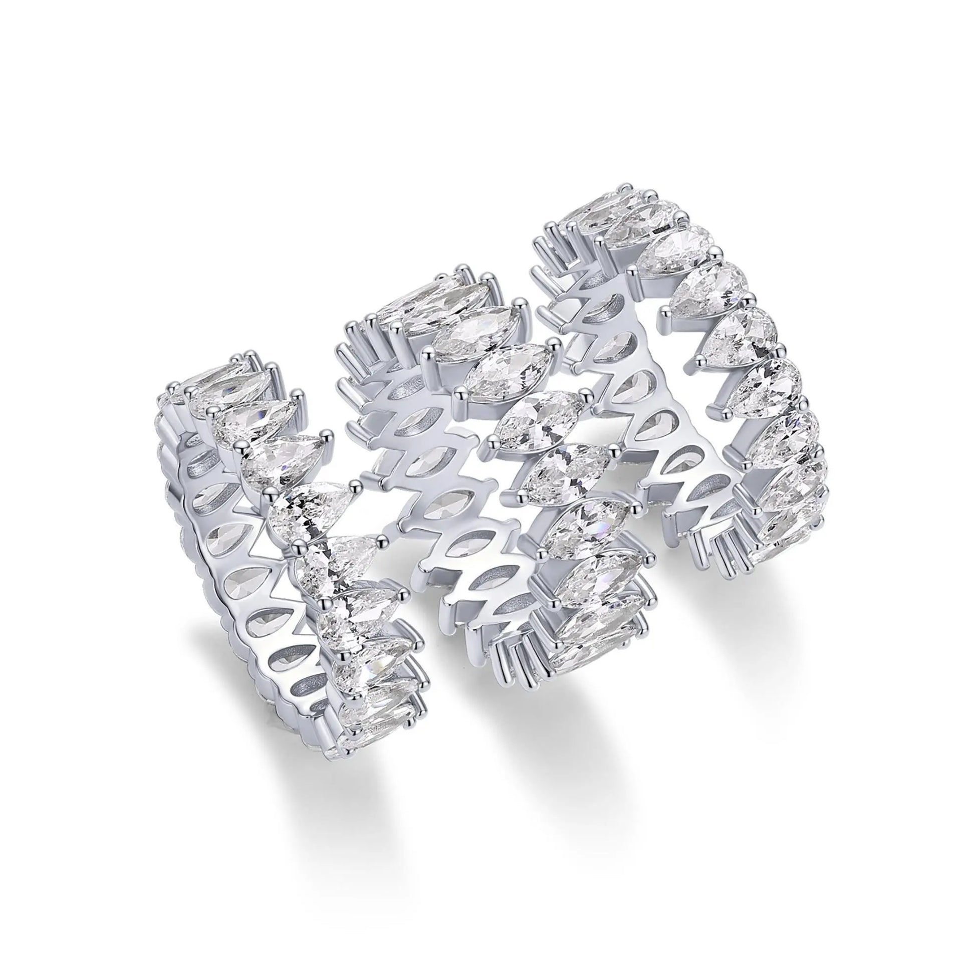PAVOI 14K Gold Plated Eternity Ring Set - 3 Ring Pack Stackable Wedding Bands for Women with Cubic Zirconia - Pear & Oval CZ Eternity Band - Statement Bridal Jewelry Wedding Rings
