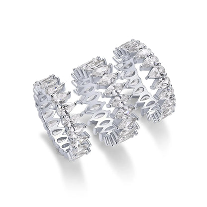 PAVOI 14K Gold Plated Eternity Ring Set - 3 Ring Pack Stackable Wedding Bands for Women with Cubic Zirconia - Pear & Oval CZ Eternity Band - Statement Bridal Jewelry Wedding Rings