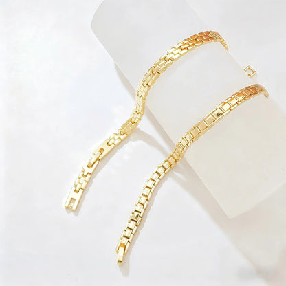 1PC Women'S 14K Gold Plated Paperclip Chain Bracelet, Dainty Rectangular Link Bracelet, Minimalist Shiny Gold Chain Bracelet for Everyday Wear