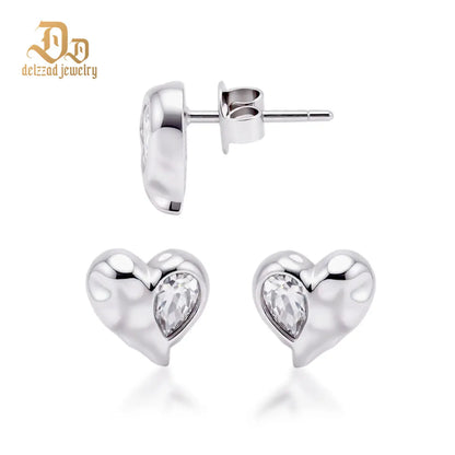 Delzzad Molten Love Stud Earrings Heart Earrings VVS Synthetic Moissanite Earrings Jewelry Copper Studs Perfect Birthday Engagement Wedding Anniversary Christmas Valentine'S Day Mother’S Day Gifts