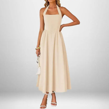 2026 New Arrival Women’S Stylish Wide Strap Halter Neck Backless Dress, Elegant Fashion Casual Long Dress