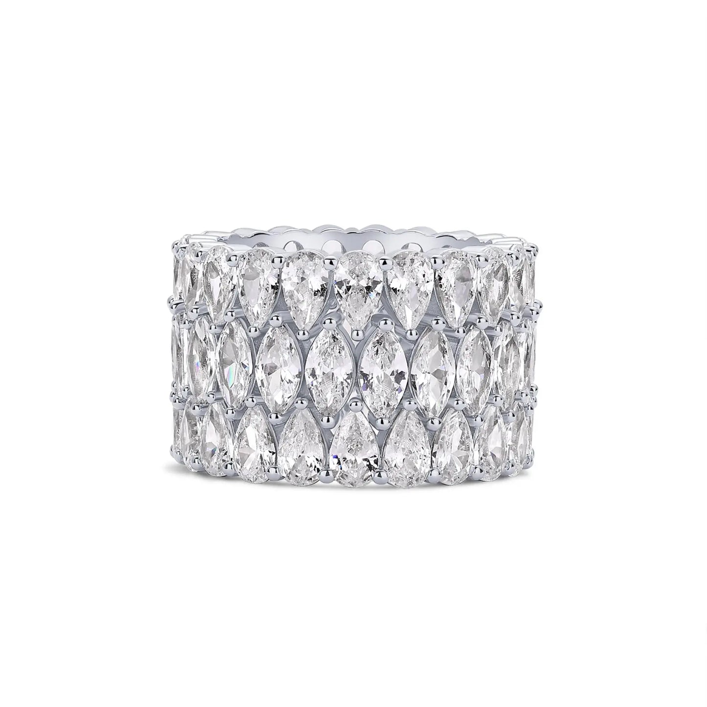 PAVOI 14K Gold Plated Eternity Ring Set - 3 Ring Pack Stackable Wedding Bands for Women with Cubic Zirconia - Pear & Oval CZ Eternity Band - Statement Bridal Jewelry Wedding Rings