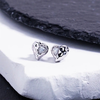 Delzzad Molten Love Stud Earrings Heart Earrings VVS Synthetic Moissanite Earrings Jewelry Copper Studs Perfect Birthday Engagement Wedding Anniversary Christmas Valentine'S Day Mother’S Day Gifts
