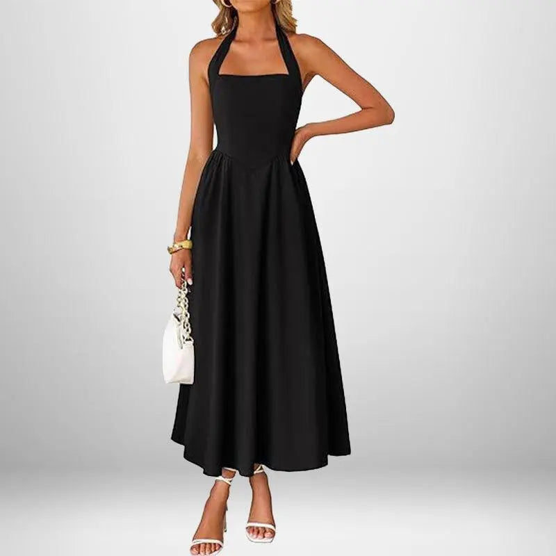 2026 New Arrival Women’S Stylish Wide Strap Halter Neck Backless Dress, Elegant Fashion Casual Long Dress