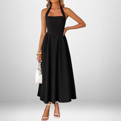 2026 New Arrival Women’S Stylish Wide Strap Halter Neck Backless Dress, Elegant Fashion Casual Long Dress