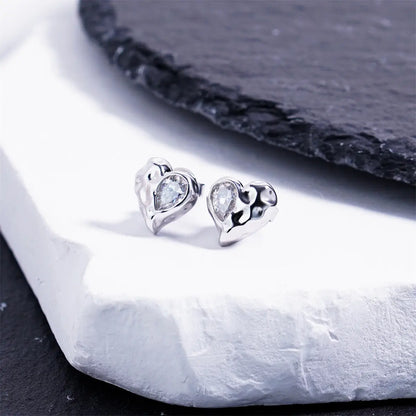 Delzzad Molten Love Stud Earrings Heart Earrings VVS Synthetic Moissanite Earrings Jewelry Copper Studs Perfect Birthday Engagement Wedding Anniversary Christmas Valentine'S Day Mother’S Day Gifts