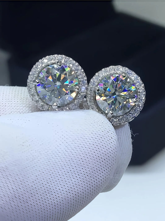 S925 Silver Color Moissanite Studs Earrings, Classic Fashion Ear Jewelry, Perfect Birthday & Mother'S Day Gift, Unisex Wedding Set