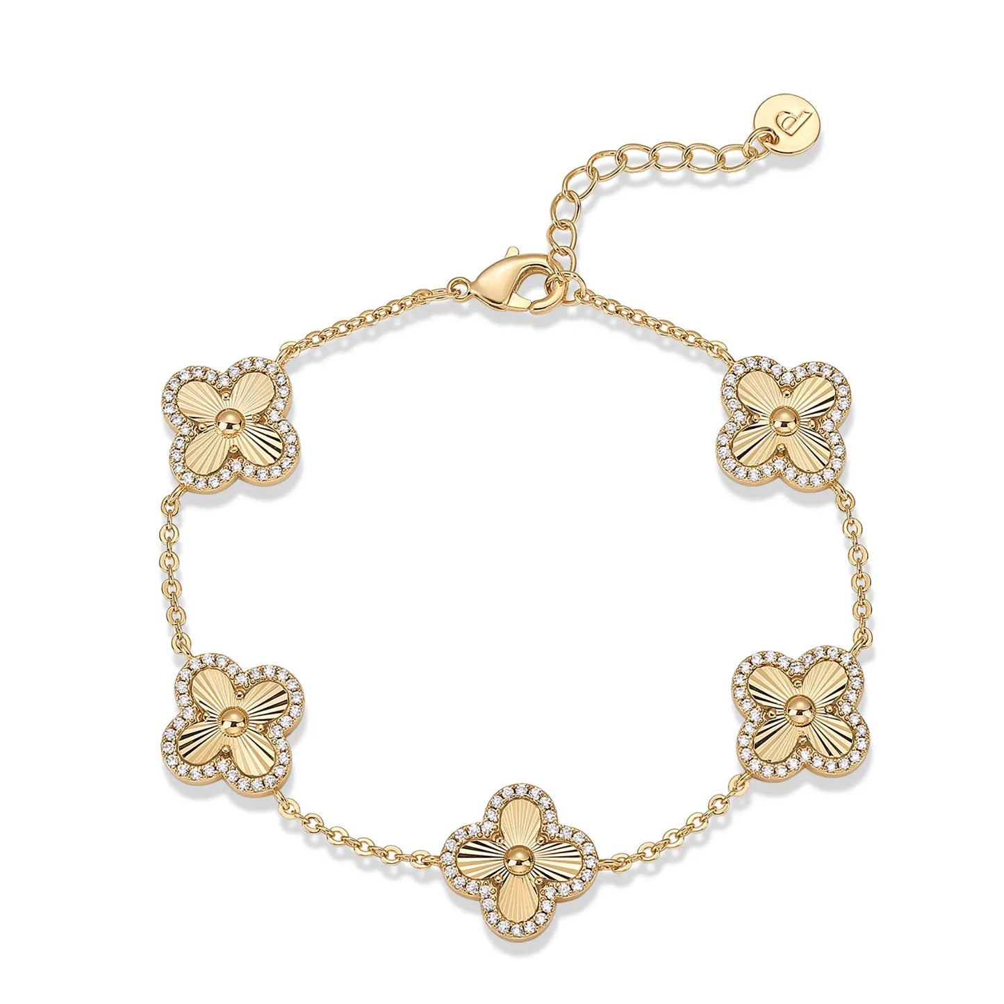 PAVOI 14K Gold Plated Clover Bracelet for Women - Lucky Charm Four Leaf Clover Bracelet Station with Cubic Zirconia - Hypoallergenic Trendy Fashion Stackable Clover Jewelry