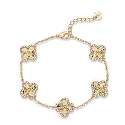 PAVOI 14K Gold Plated Clover Bracelet for Women - Lucky Charm Four Leaf Clover Bracelet Station with Cubic Zirconia - Hypoallergenic Trendy Fashion Stackable Clover Jewelry