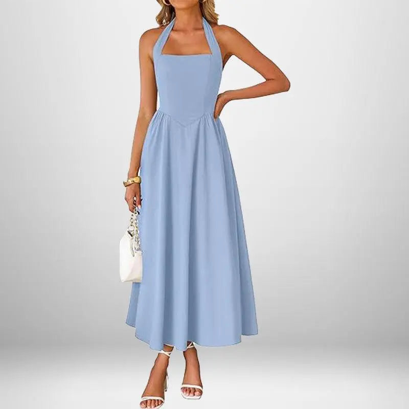2026 New Arrival Women’S Stylish Wide Strap Halter Neck Backless Dress, Elegant Fashion Casual Long Dress