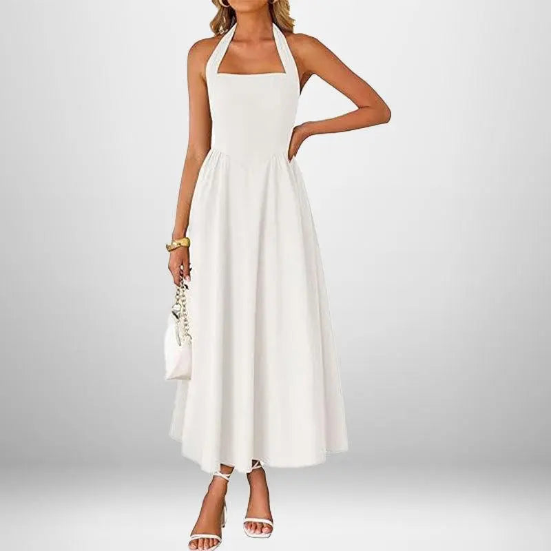 2026 New Arrival Women’S Stylish Wide Strap Halter Neck Backless Dress, Elegant Fashion Casual Long Dress