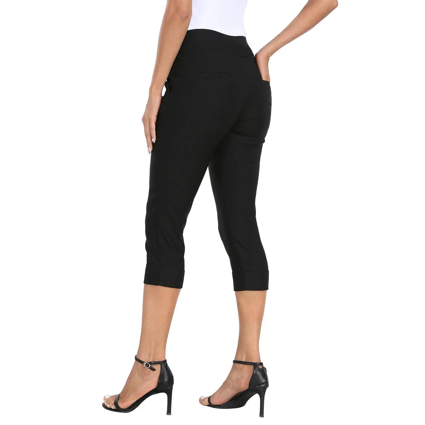 HDE Women'S 19" Inseam Pull on Capri Pants with Pockets Business Casual Women Comfort Fabric Fit Spandex