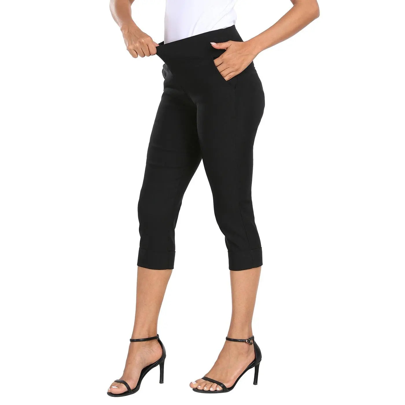 HDE Women'S 19" Inseam Pull on Capri Pants with Pockets Business Casual Women Comfort Fabric Fit Spandex