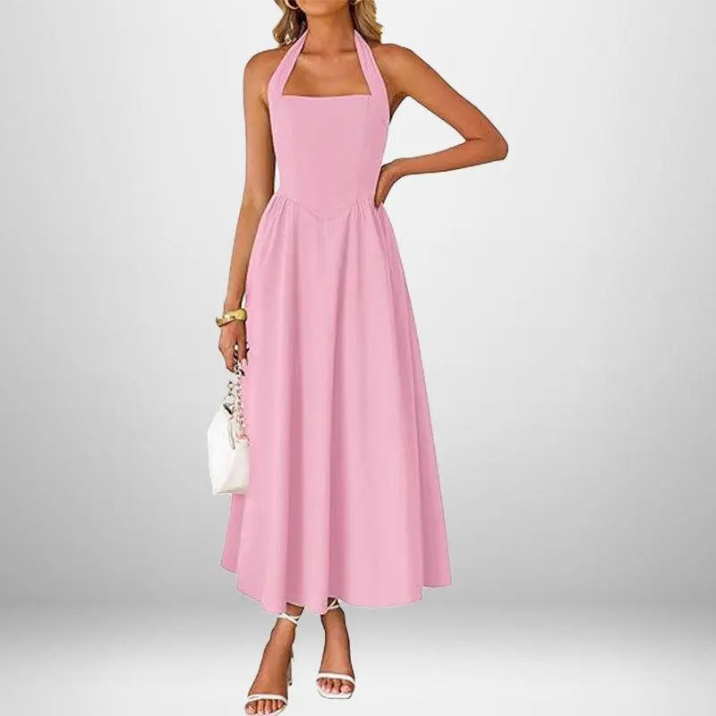 2026 New Arrival Women’S Stylish Wide Strap Halter Neck Backless Dress, Elegant Fashion Casual Long Dress