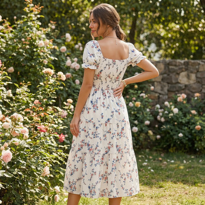 2026 New Women'S Square Neck Ditsy Floral Maxi Dress, Flowy Big Swing Printed Long Dress, Casual Elegant Boho Sundress