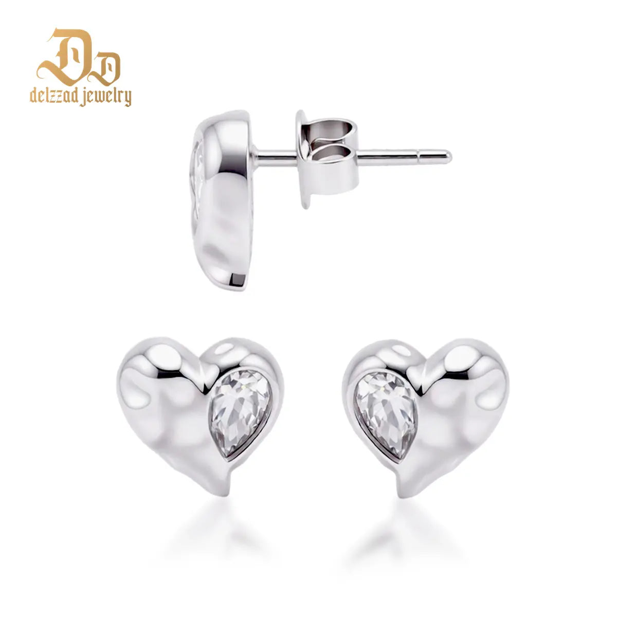 Delzzad Molten Love Stud Earrings Heart Earrings VVS Synthetic Moissanite Earrings Jewelry Copper Studs Perfect Birthday Engagement Wedding Anniversary Christmas Valentine'S Day Mother’S Day Gifts