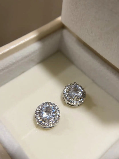 S925 Silver Color Moissanite Studs Earrings, Classic Fashion Ear Jewelry, Perfect Birthday & Mother'S Day Gift, Unisex Wedding Set