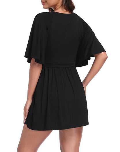 HDE Women'S Romper Dress Easy Quick Slip V Neck Flutter Sleeve Summer Dresses Flowy Rompers with Built-In Shorts and Pockets