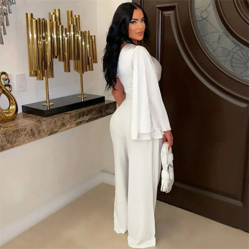 One-Shoulder Crop Top & Wide-Leg Pants Set