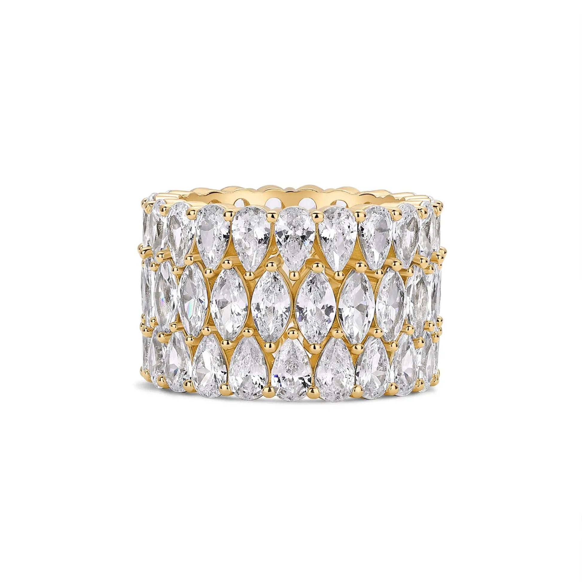 PAVOI 14K Gold Plated Eternity Ring Set - 3 Ring Pack Stackable Wedding Bands for Women with Cubic Zirconia - Pear & Oval CZ Eternity Band - Statement Bridal Jewelry Wedding Rings