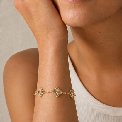 PAVOI 14K Gold Plated Clover Bracelet for Women - Lucky Charm Four Leaf Clover Bracelet Station with Cubic Zirconia - Hypoallergenic Trendy Fashion Stackable Clover Jewelry