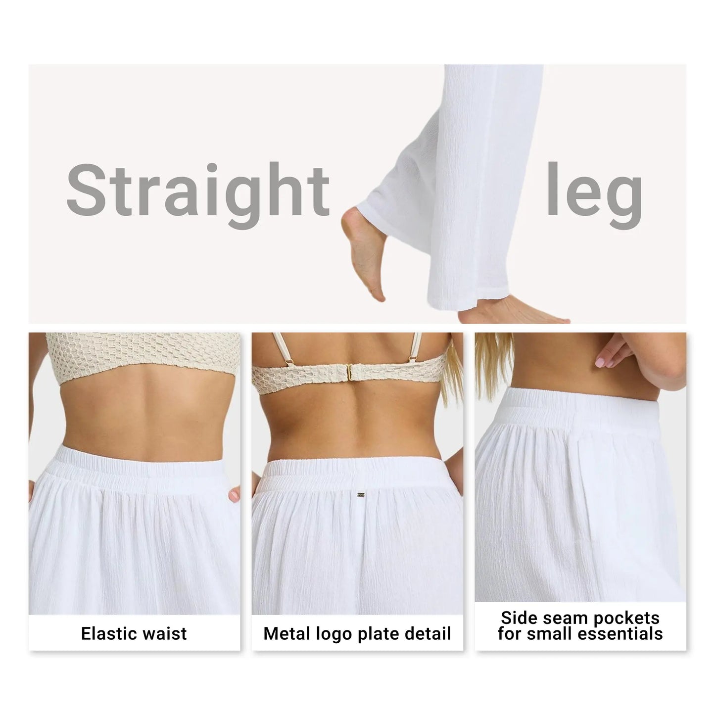 BILLABONG Women'S Follow Me Pants, Loose Straight Leg Elastic Waist Pants with Pockets, Beach Lounge Casual Everyday Essentials