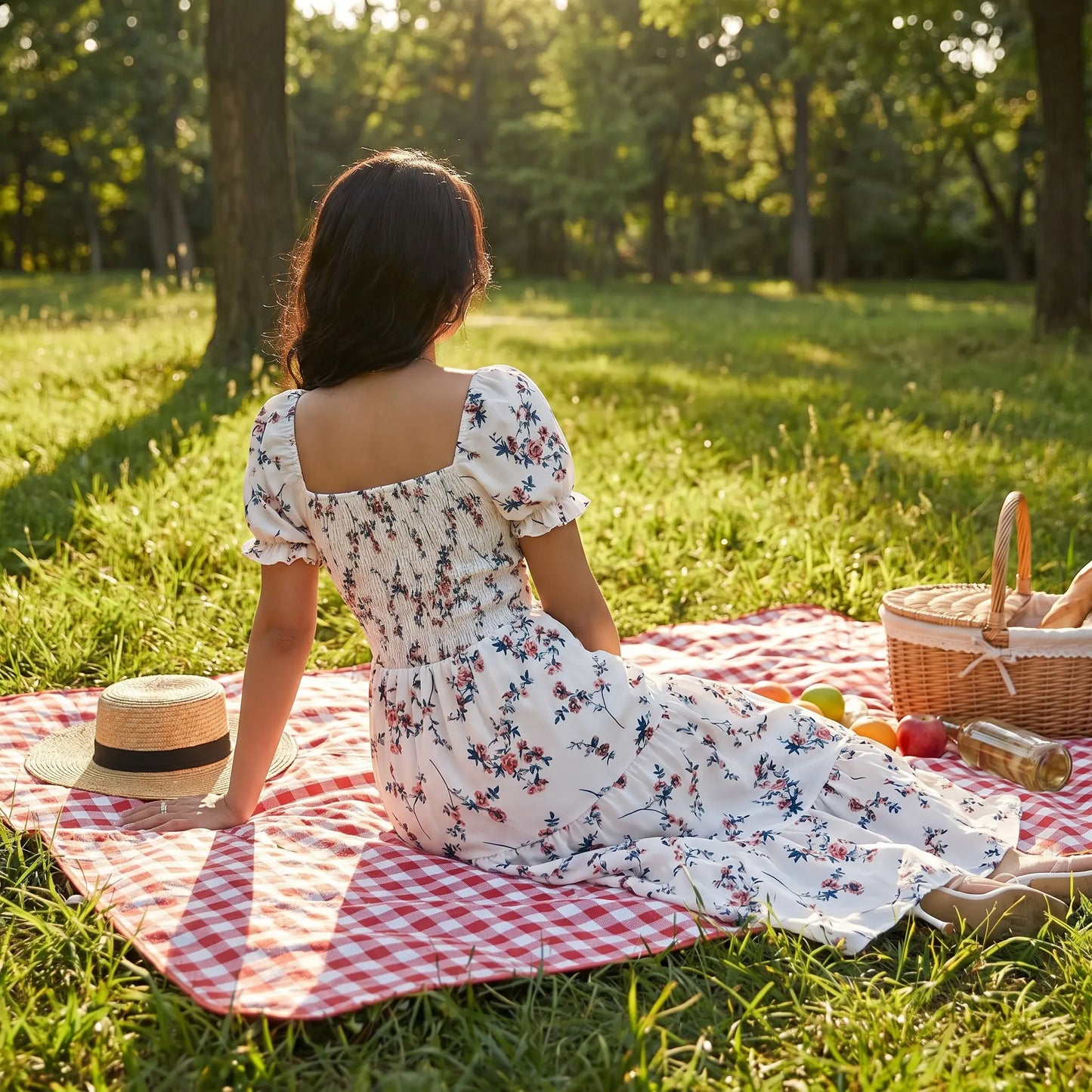 2026 New Women'S Square Neck Ditsy Floral Maxi Dress, Flowy Big Swing Printed Long Dress, Casual Elegant Boho Sundress