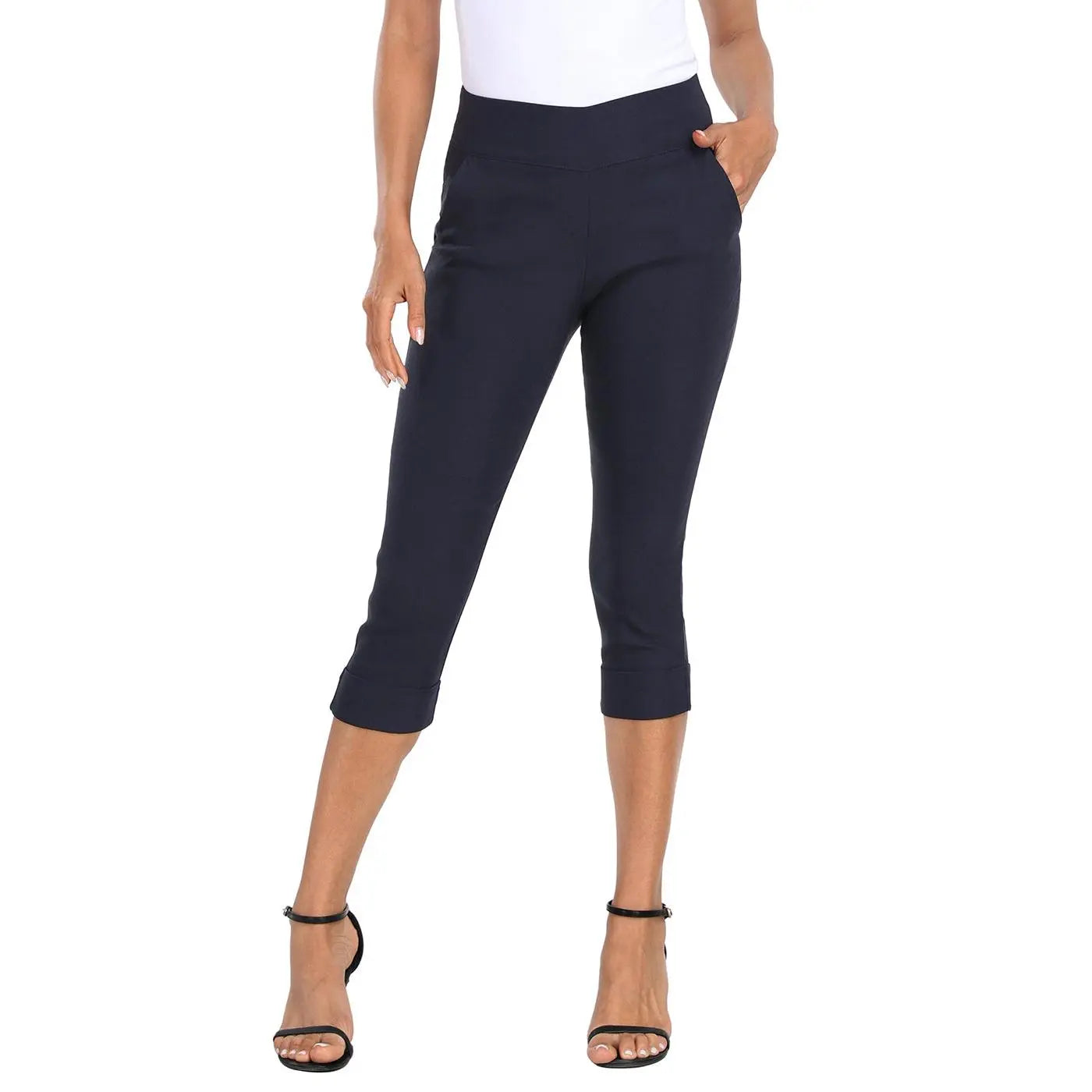 HDE Women'S 19" Inseam Pull on Capri Pants with Pockets Business Casual Women Comfort Fabric Fit Spandex