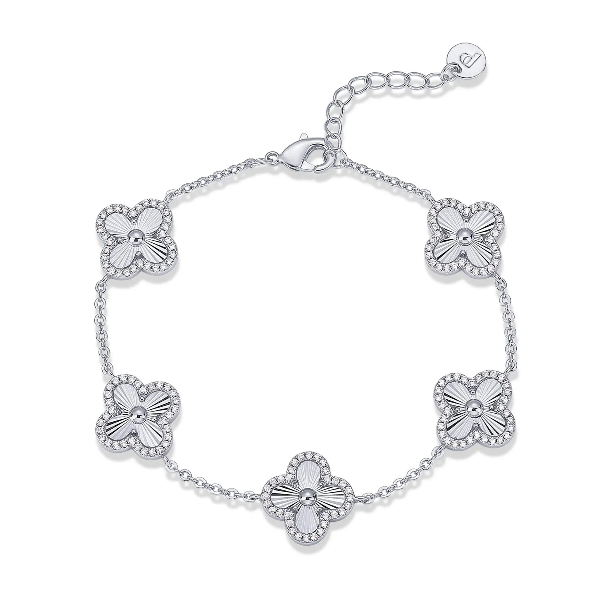 PAVOI 14K Gold Plated Clover Bracelet for Women - Lucky Charm Four Leaf Clover Bracelet Station with Cubic Zirconia - Hypoallergenic Trendy Fashion Stackable Clover Jewelry