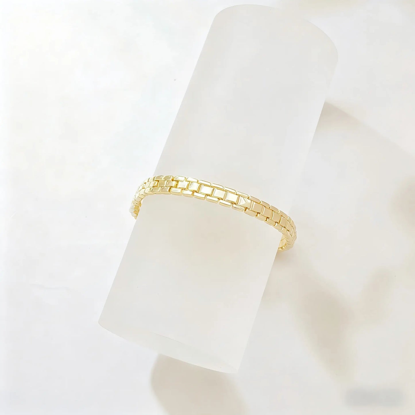1PC Women'S 14K Gold Plated Paperclip Chain Bracelet, Dainty Rectangular Link Bracelet, Minimalist Shiny Gold Chain Bracelet for Everyday Wear