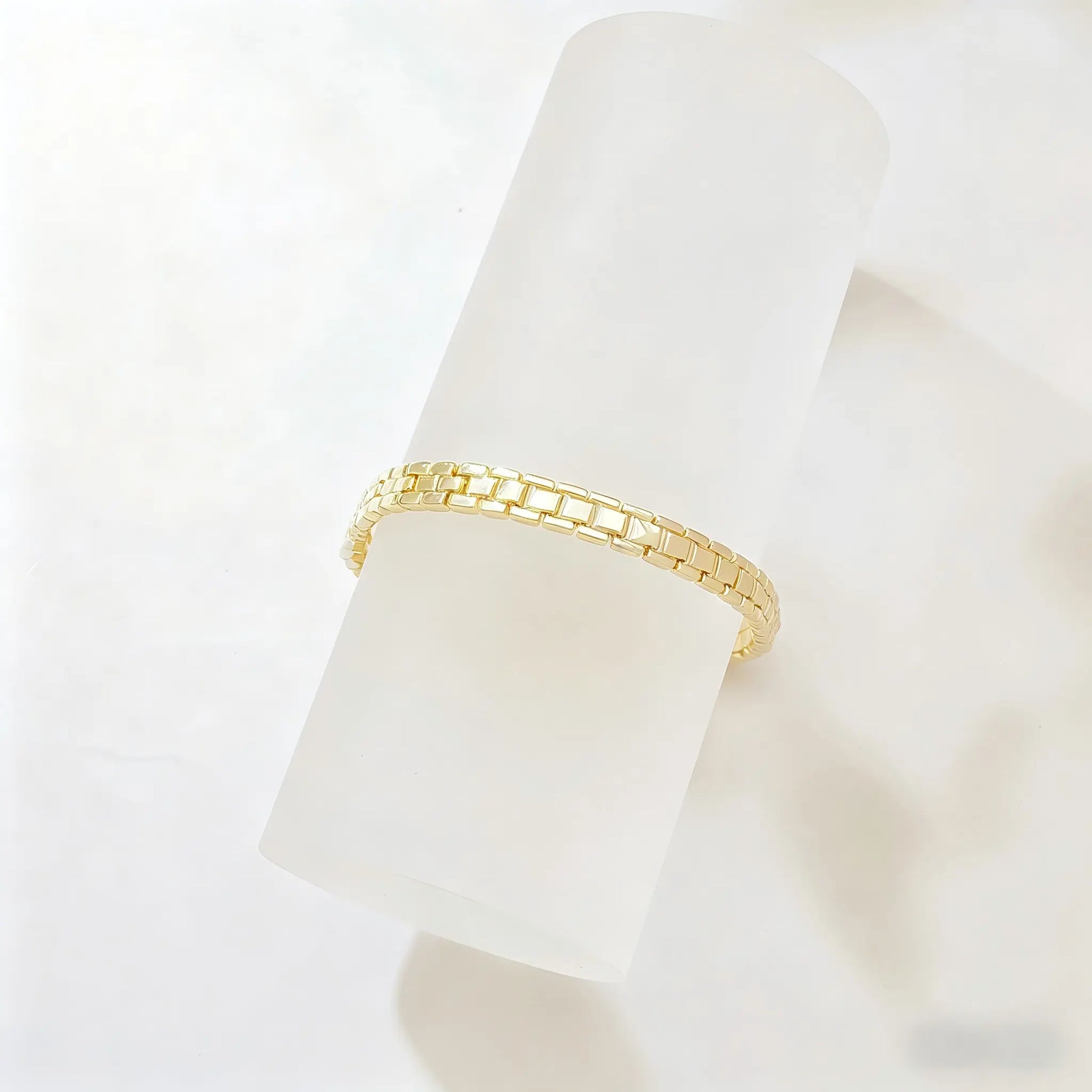 1PC Women'S 14K Gold Plated Paperclip Chain Bracelet, Dainty Rectangular Link Bracelet, Minimalist Shiny Gold Chain Bracelet for Everyday Wear