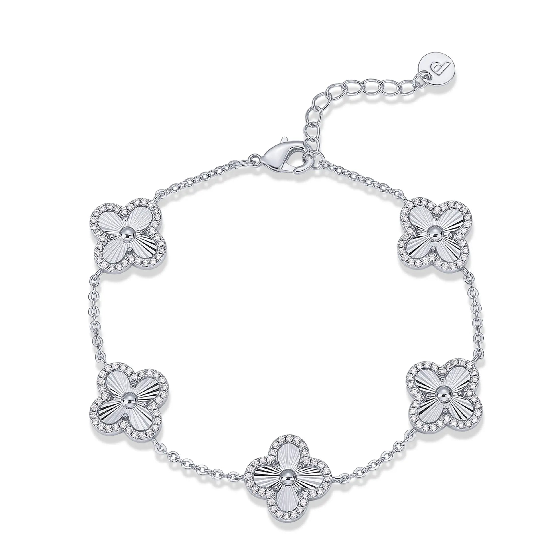 PAVOI 14K Gold Plated Clover Bracelet for Women - Lucky Charm Four Leaf Clover Bracelet Station with Cubic Zirconia - Hypoallergenic Trendy Fashion Stackable Clover Jewelry