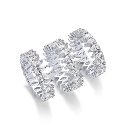 PAVOI 14K Gold Plated Eternity Ring Set - 3 Ring Pack Stackable Wedding Bands for Women with Cubic Zirconia - Pear & Oval CZ Eternity Band - Statement Bridal Jewelry Wedding Rings