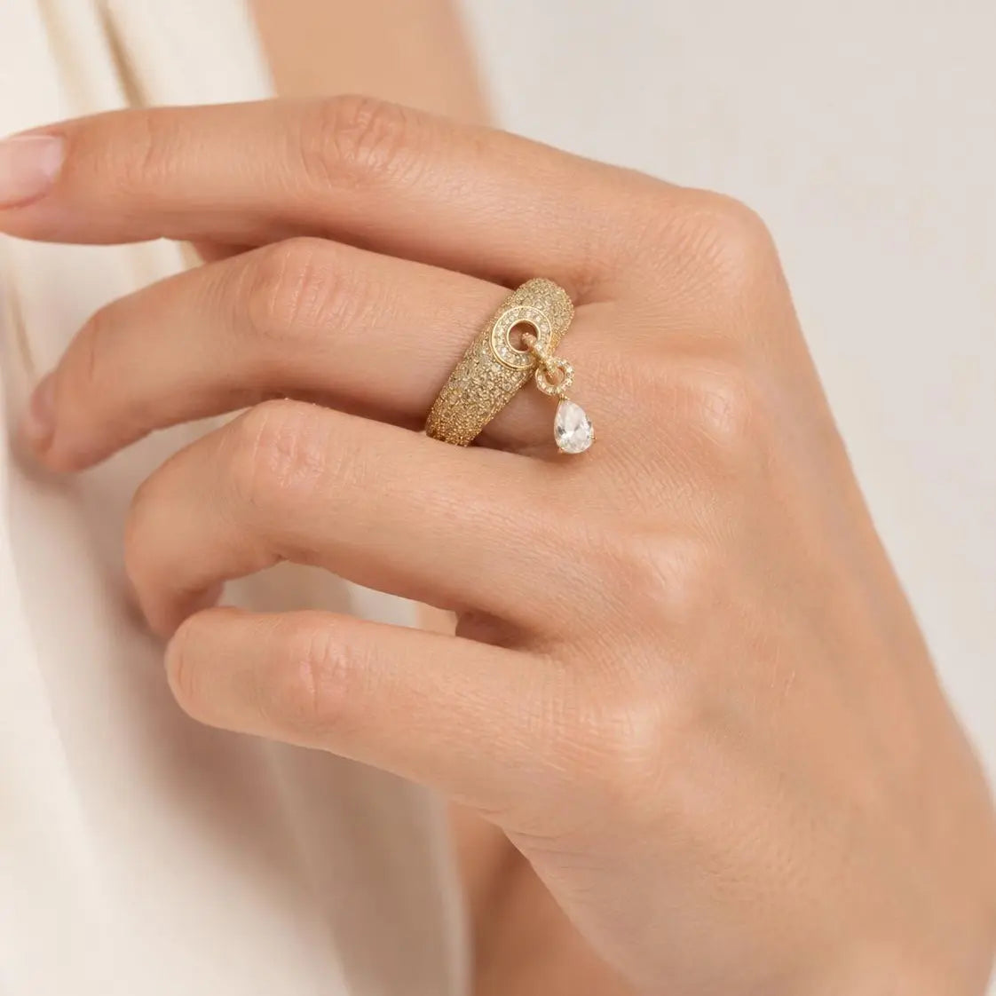 PAVOI 14K Gold Plated Pear Pave Statement Ring for Women - Chunky Ring for Women with Cubic Zirconia - Bold Jewelry Gifts